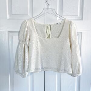 MNG Ivory Textured Puff Sleeve Crop Top